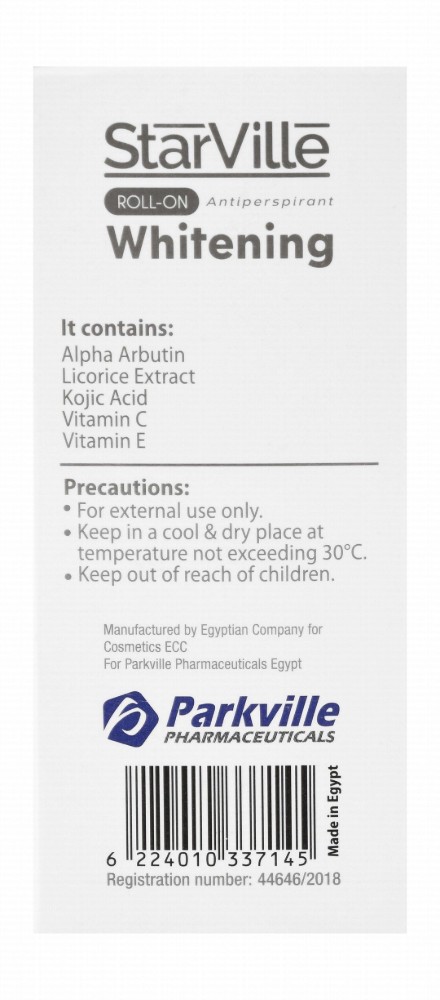 StarVille Hypoallergenic Whitening Antiperspirant Roll-On Deodorant with Vitamin E & Alpha Arbutin for All Skin Types - fragrance free