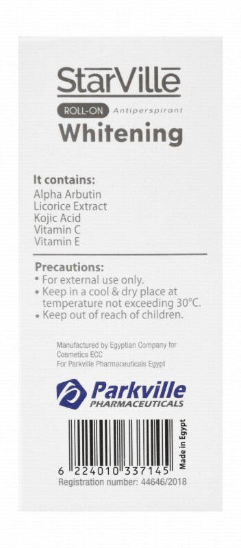 StarVille Hypoallergenic Whitening Antiperspirant Roll-On Deodorant with Vitamin E & Alpha Arbutin for All Skin Types - fragrance free