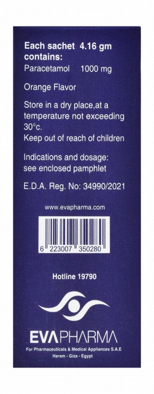 Stopadol Forte 1000mg Paracetamol Effervescent Powder Sachets Orange Flavor