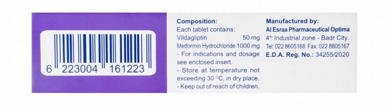 Sugarlo Plus 50mg Vildagliptin & 1000mg Metformin Hydrochloride for Managing Type 2 Diabetes Mellitus