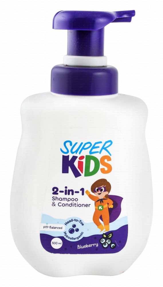 Super Kids 2in1 Hypoallergenic Shampoo & Conditioner Blueberry Scent (2+ Years) - parabens free, phthalates free, silicone free
