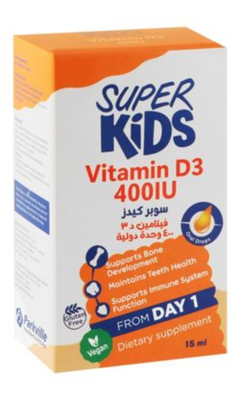 Super Kids 400 IU Vitamin D3 Bone Development, Immune System Function & Teeth Health Support Oral Supplement Drops (0-3 Years) - vegan, gluten free