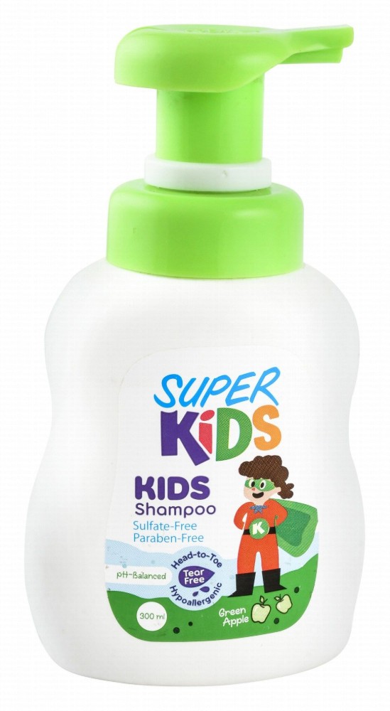 Super Kids Hypoallergenic Shampoo Green Apple Scent (2+ Years) - tear free, sulfate free, parabens free, phthalates free