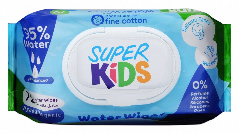 Super Kids Hypoallergenic Water Wipes - perfume free, alcohol free, parabens free