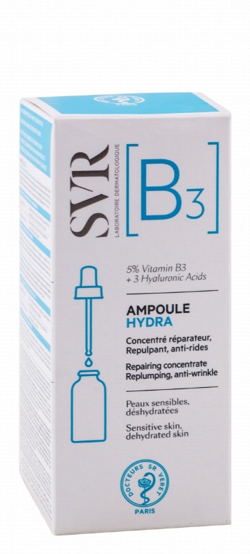 SVR Ampoule Hydra Repairing & Anti-Wrinkle Face Serum with Vitamin B3 & Hyaluronic Acid for Sensitive & Dehydrated Skin - non comedogenic