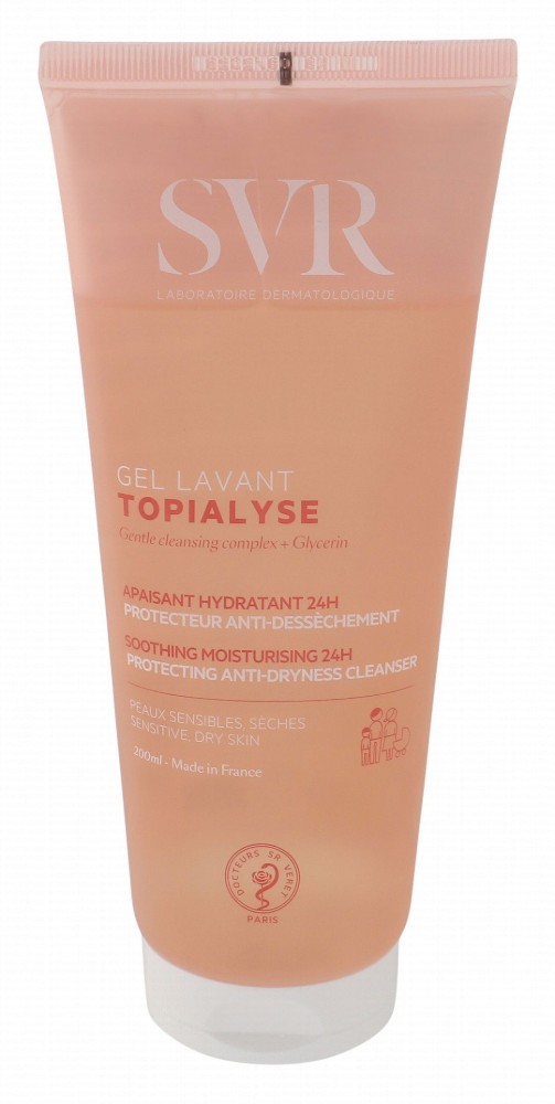 SVR Topialyse Hypoallergenic 24H Soothing, Moisturizing & Protecting Gel Face & Body Cleanser with Glycerin for Sensitive & Dry Skin - soap free