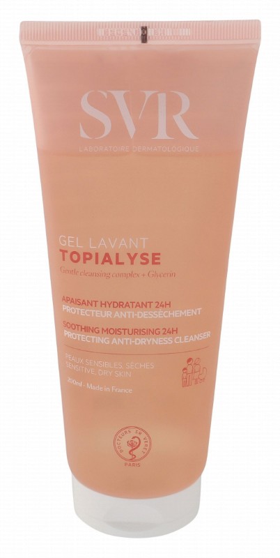SVR Topialyse Hypoallergenic 24H Soothing, Moisturizing & Protecting Gel Face & Body Cleanser with Glycerin for Sensitive & Dry Skin - soap free