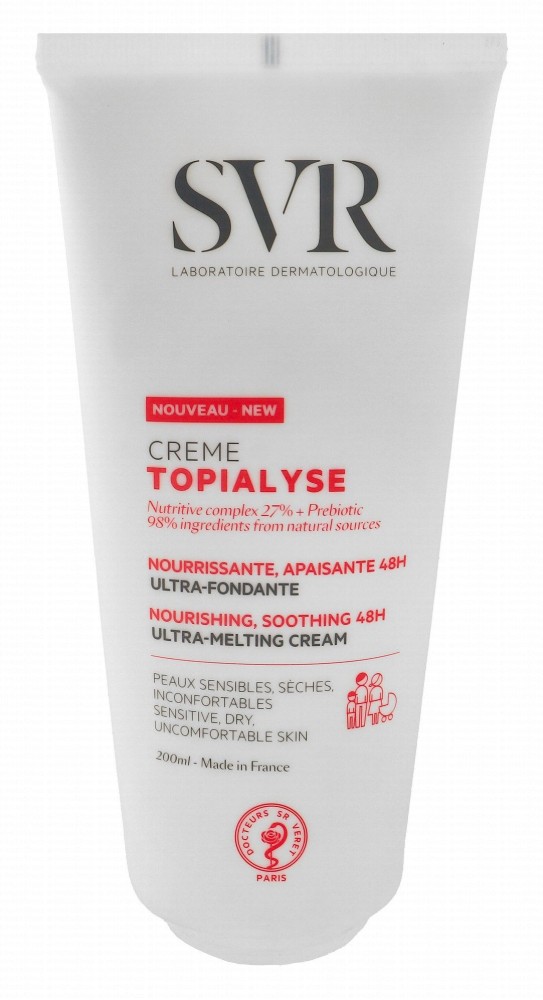 SVR Topialyse Hypoallergenic Non-Sticky 48H Nourishing & Soothing Ultra-Melting Face & Body Cream with Nutritive Complex & Prebiotic for Sensitive, Dry & Uncomfortable Skin