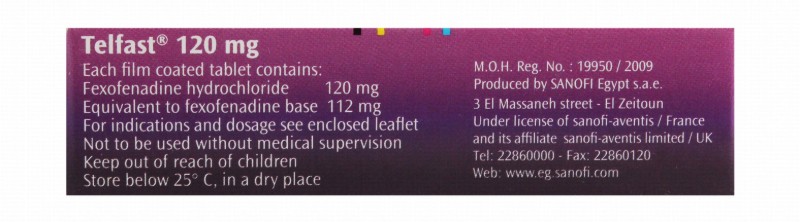 Telfast 120mg Fexofenadine HCI Non-Drowsy Antihistamine