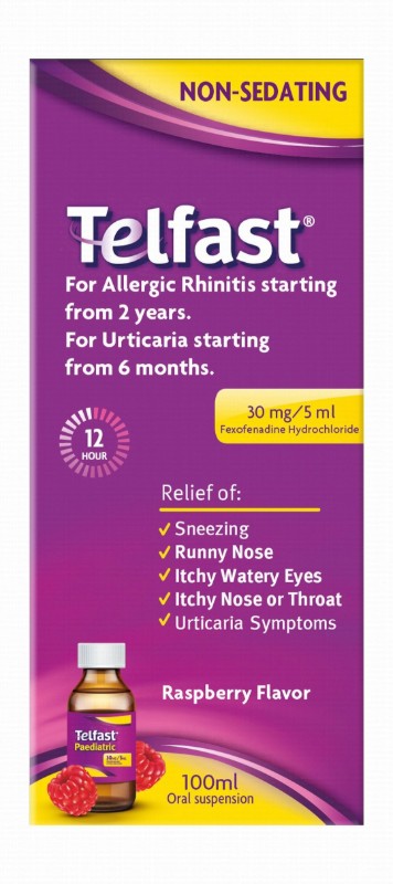 Telfast 30mg/5ml Fexofenadine Hydrochloride Non-Drowsy Antihistamine Raspberry Flavor