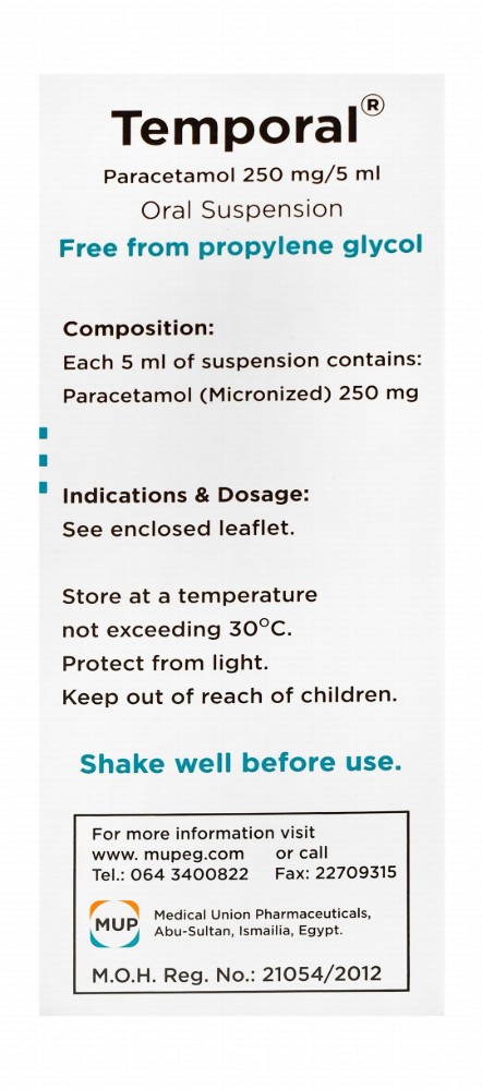 Temporal 250mg/5ml Paracetamol Oral Suspension