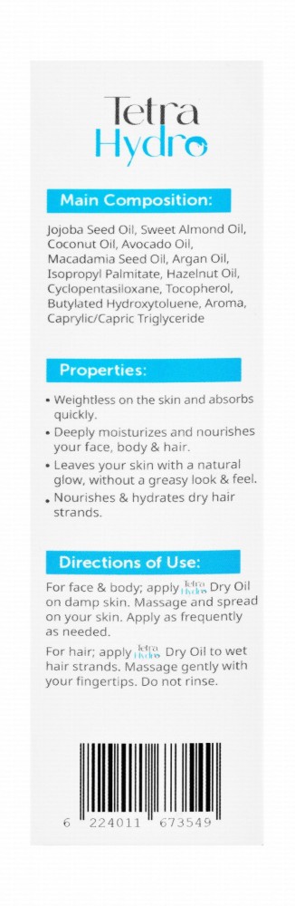 Tetra Hydro Intense Moisturizing, Healing & Nourishing Face, Body & Hair Dry Oil for All Skin Types