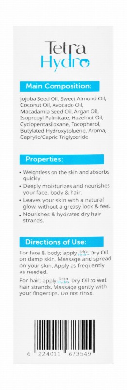 Tetra Hydro Intense Moisturizing, Healing & Nourishing Face, Body & Hair Dry Oil for All Skin Types
