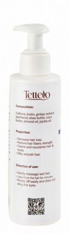 Tettello Anti-Hair Loss Shampoo with Biotin for Weak, Damaged & Dyed Hair - sulfate free, parabens free, silicone free