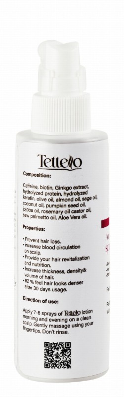 Tettello Anti-Hair Loss Spray with Biotin for Thinning, Sparse & Dyed Hair - sulfate free, parabens free, silicone free