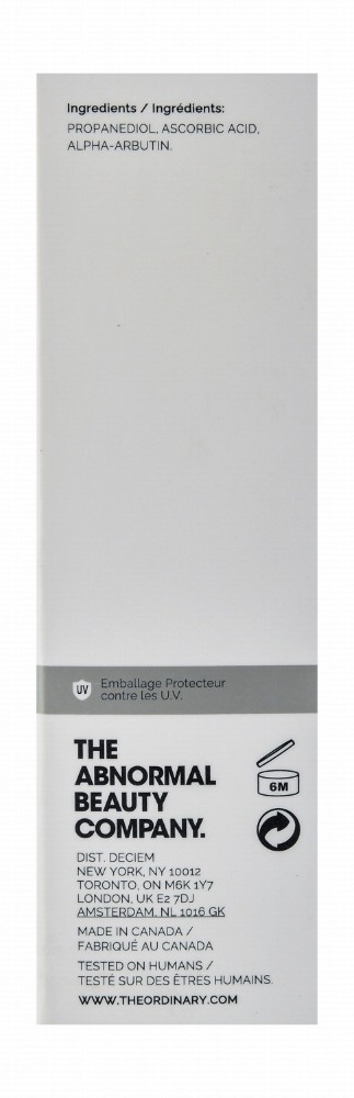 The Ordinary Anti-Aging Facial Serum with Vitamin C, 8% Ascorbic Acid & 2% Alpha Arbutin - water free, fragrance free