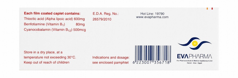 Thiotacid Compound 600mg Thioctic Acid, 80mg Benfotiamine & 500mcg Cyanocobalamin for Polyneuropathy