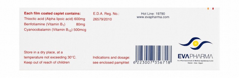 Thiotacid Compound 600mg Thioctic Acid, 80mg Benfotiamine & 500mcg Cyanocobalamin for Polyneuropathy
