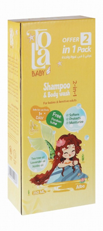 Tola Baby 2in1 Moisturizing, Softening & Protecting Shampoo & Body Wash Banana Scent with Tea Tree, Lavender & Jojoba Oils for Sensitive Skin (0+ Months) - parabens free, sulfate free, chemicals free