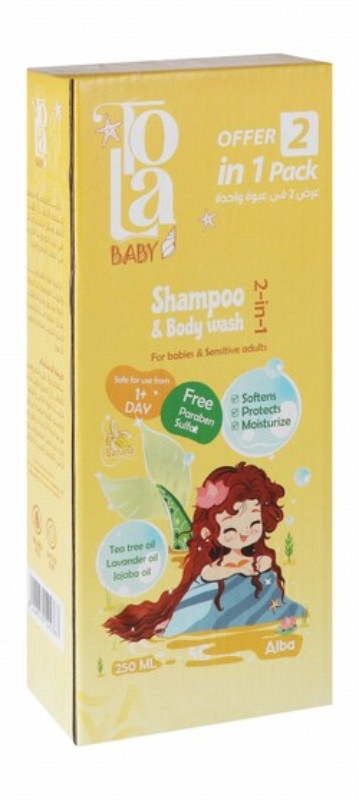 Tola Baby 2in1 Moisturizing, Softening & Protecting Shampoo & Body Wash Banana Scent with Tea Tree, Lavender & Jojoba Oils for Sensitive Skin (0+ Months) - parabens free, sulfate free, chemicals free
