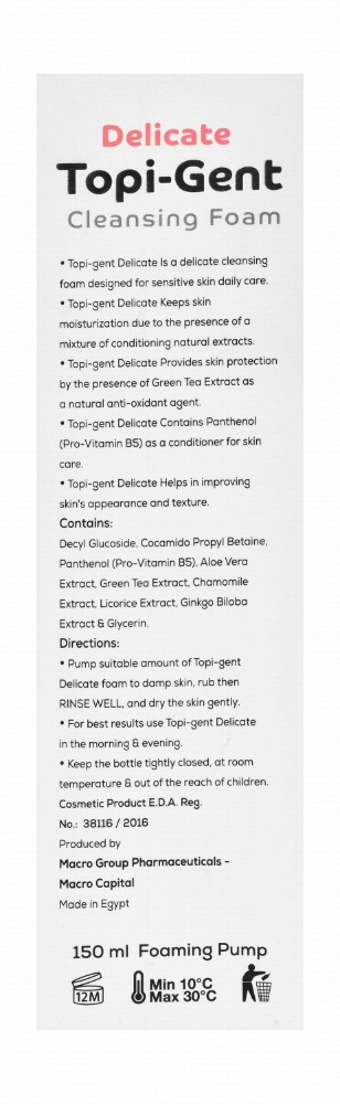 Topi-gent Delicate Cleansing Foam for Sensitive Skin - sodium chloride free, sulfate free