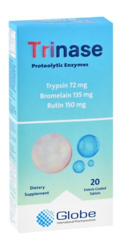 Trinase 72mg Trypsin & 135mg Bromelain Proteolytic Enzymes Supplement with Rutin