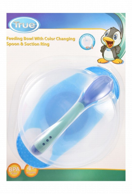 True Blue Feeding Bowl with Color Changing Spoon & Suction Ring (4+ Months) - BPA free