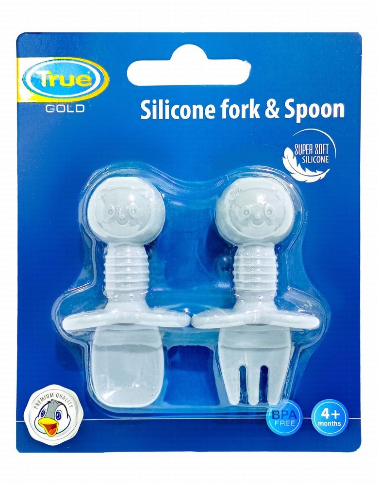 True Gold Blue Silicone Fork & Spoon Set (4+ Months) - BPA free