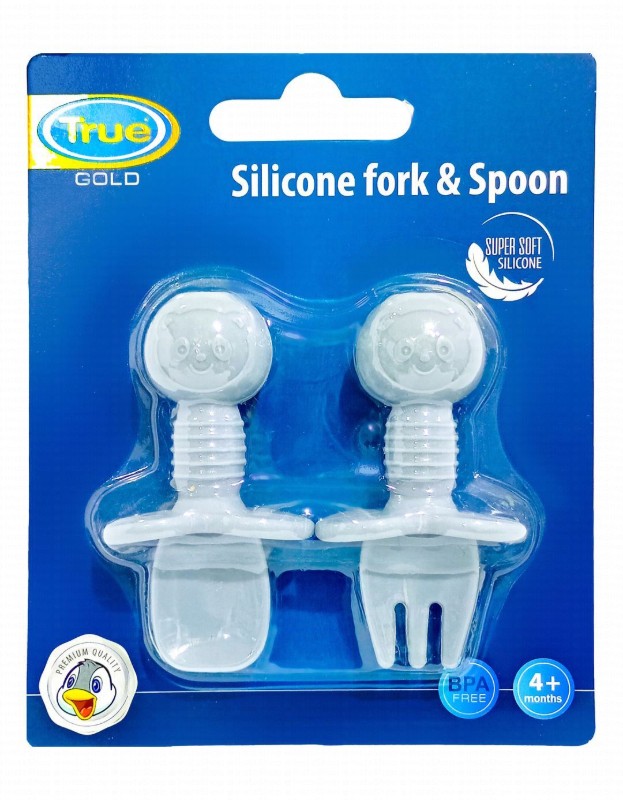 True Gold Blue Silicone Fork & Spoon Set (4+ Months) - BPA free