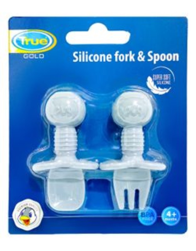 True Gold Blue Silicone Fork & Spoon Set (4+ Months) - BPA free