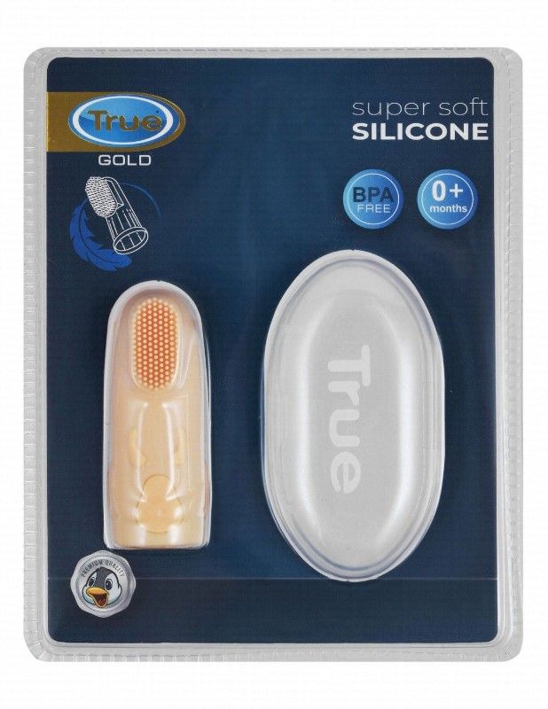 True Gold Orange Super Soft Silicone Finger Toothbrush (0+ Months) - BPA free