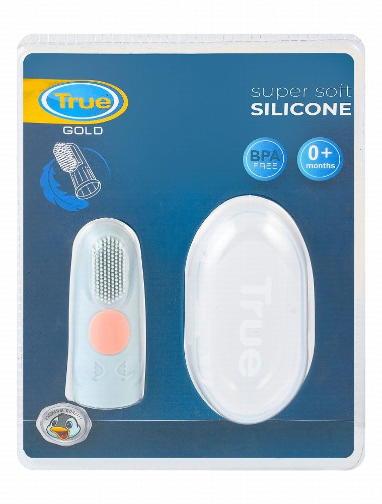True Gold Turquoise Super Soft Silicone Finger Toothbrush with Cover (0+ Months) - BPA free