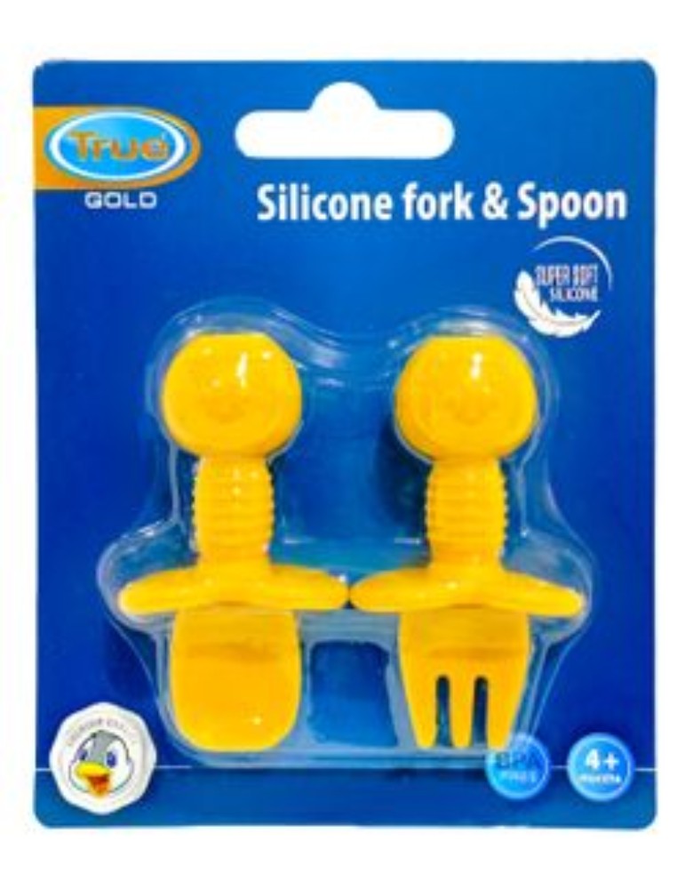 True Gold Yellow Silicone Fork & Spoon Set (4+ Months) - BPA free