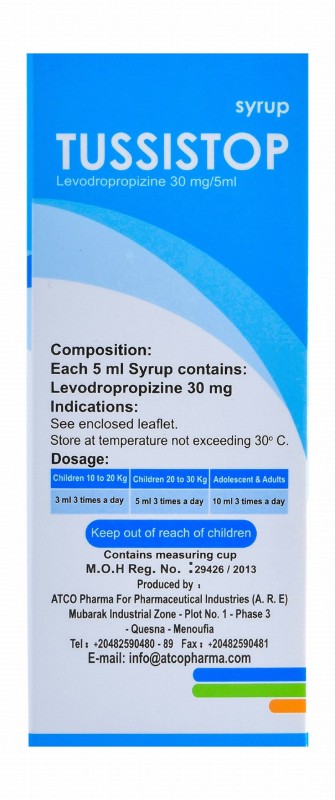 Tussistop 30mg/5ml Levodropropizine Antitussive Syrup