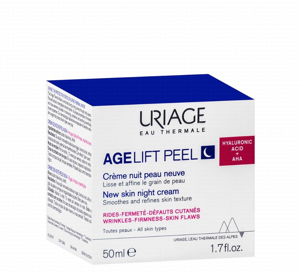 Uriage Eau Thermale Age Lift Smoothing, Refining & Peeling Facial Night Cream with Hyaluronic Acid & AHA for All Skin Types