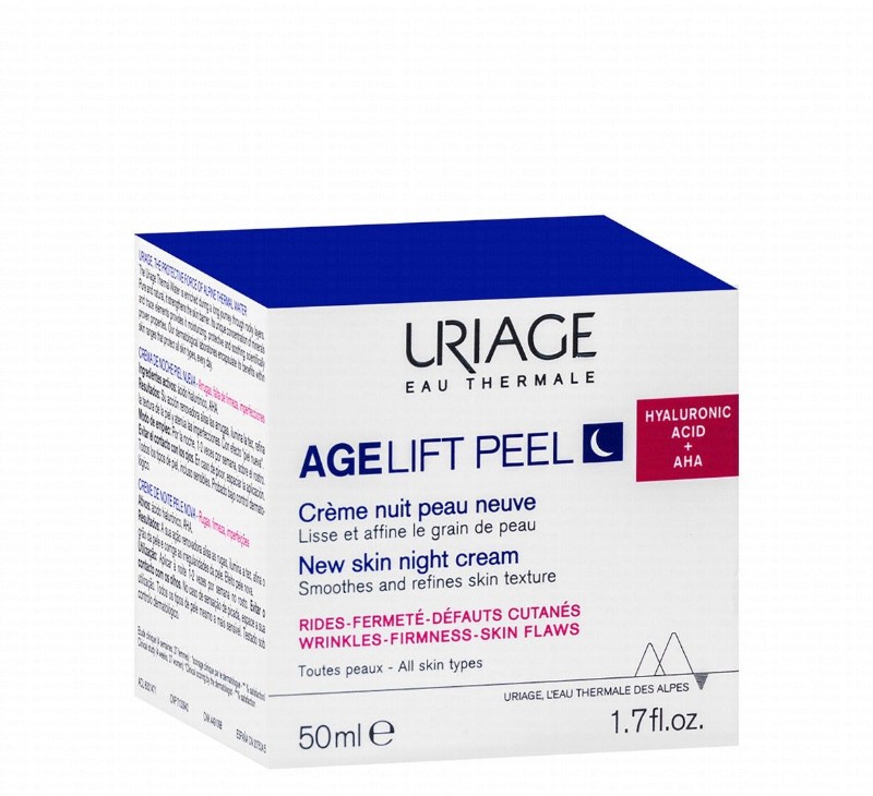Uriage Eau Thermale Age Lift Smoothing, Refining & Peeling Facial Night Cream with Hyaluronic Acid & AHA for All Skin Types