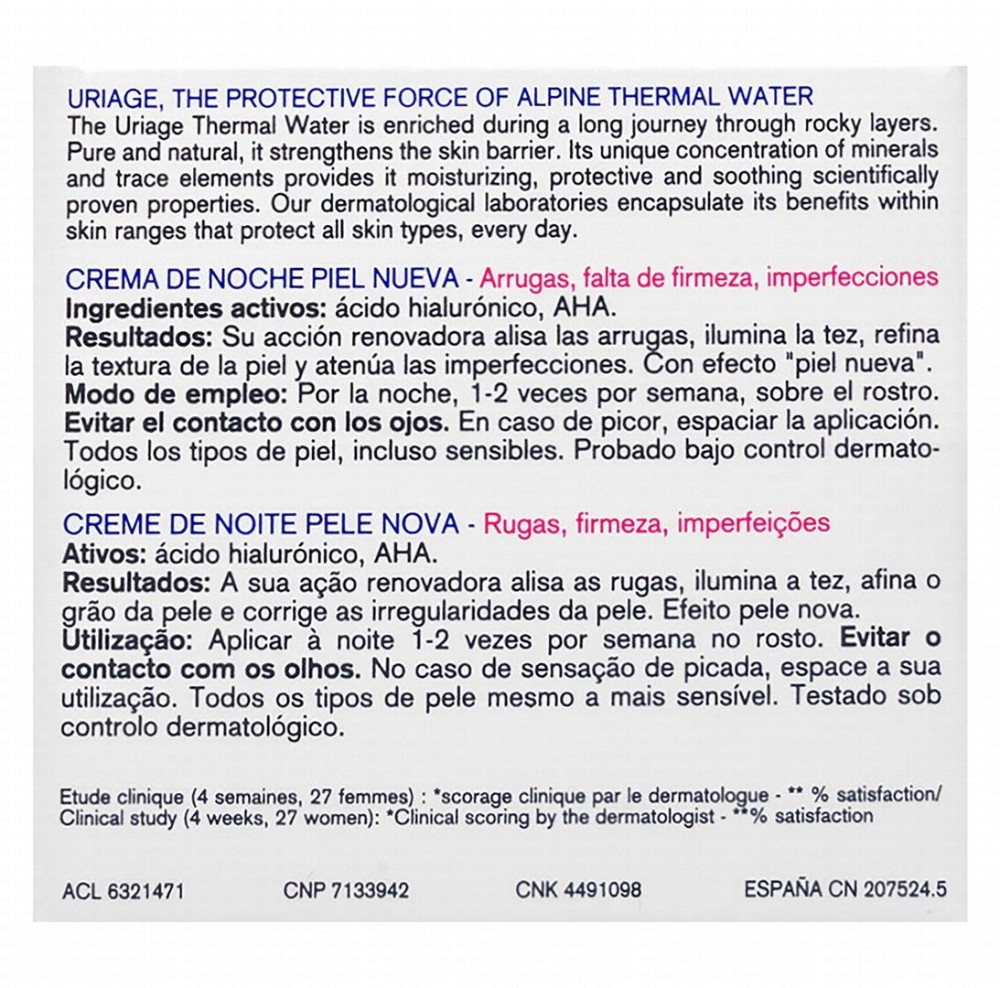 Uriage Eau Thermale Age Lift Smoothing, Refining & Peeling Facial Night Cream with Hyaluronic Acid & AHA for All Skin Types