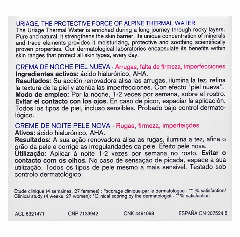 Uriage Eau Thermale Age Lift Smoothing, Refining & Peeling Facial Night Cream with Hyaluronic Acid & AHA for All Skin Types