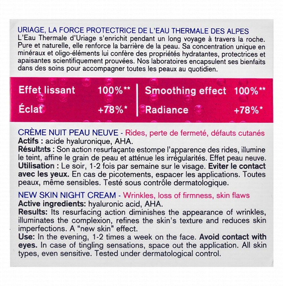Uriage Eau Thermale Age Lift Smoothing, Refining & Peeling Facial Night Cream with Hyaluronic Acid & AHA for All Skin Types
