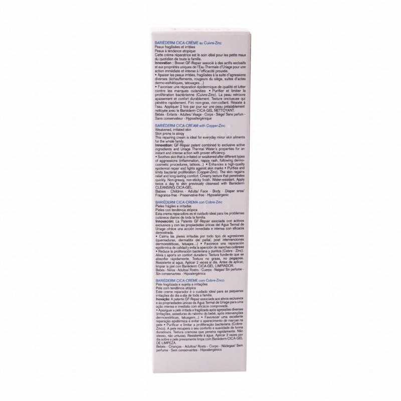Uriage Eau Thermale Bariederm Hypoallergenic Water-Resistant Repairing Cica-Cream for Weakened & Irritated Skin - fragrance free, preservatives free