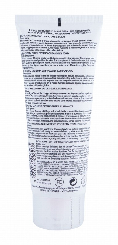 Uriage Eau Thermale Depiderm Brightening, Unifying & Iluminating Cleansing Foam Cream with Vitamin C & Thermal Water for All Skin Types