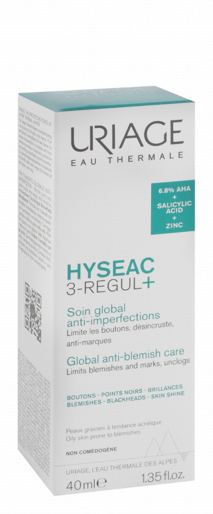 Uriage Eau Thermale Hyseac Non-Greasy Shining, Anti-Blemish & Anti-Blackhead Face Cream with AHA, Salicylic Acid & Zinc for Oily & Blemish-Prone Skin - non comedogenic