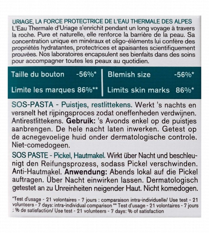 Uriage Eau Thermale Hyseac SOS Paste with Tea Tree & Green Clay for Blemish-Prone & Oily Skin - non comedogenic