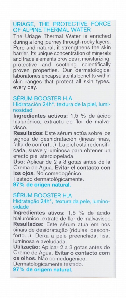 Uriage Eau Thermale Moisturizing, Hydrating & Boosting Face Serum with Hyaluronic Acid for All Skin Types - non comedogenic