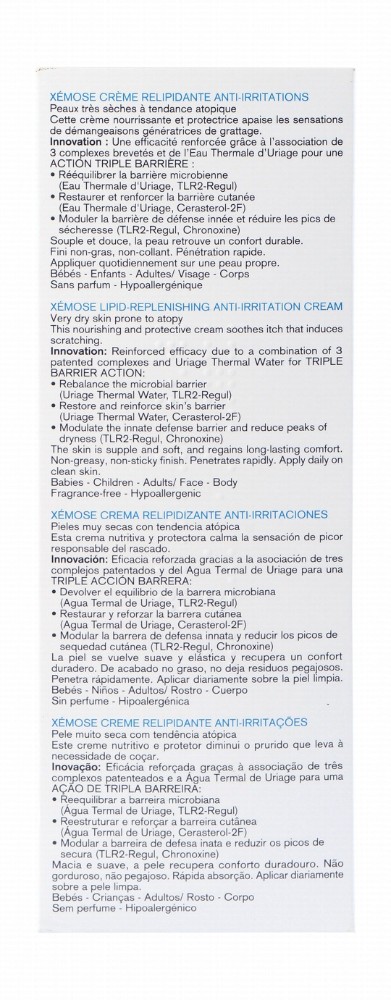 Uriage Eau Thermale Xemose Hypoallergenic Non-Greasy Replenishing, Nourishing & Anti-Irritating Cream Very Dry & Atopic Skin - fragrance free