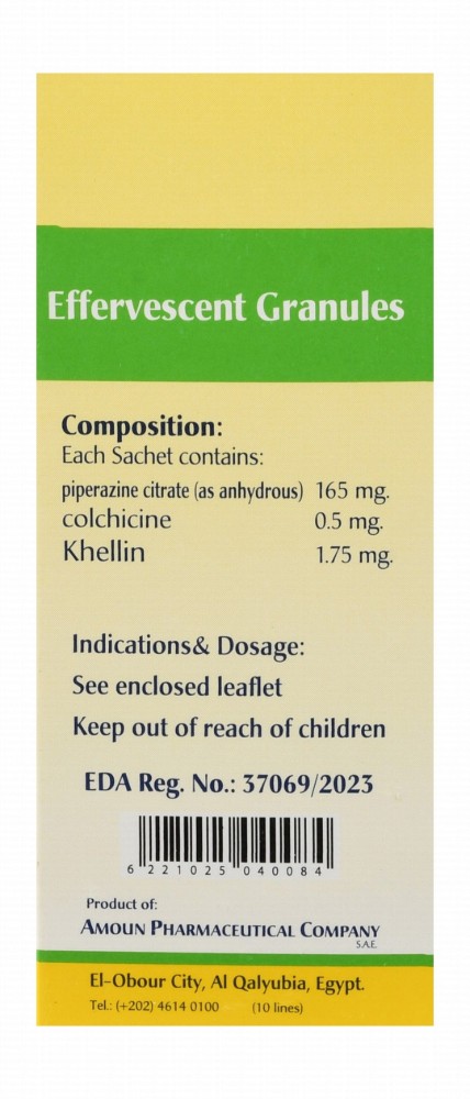 Urivin-N 165mg Piperazine Citrate, 0.5mg Colchicine & 1.75mg Khellin Effervescent Granules