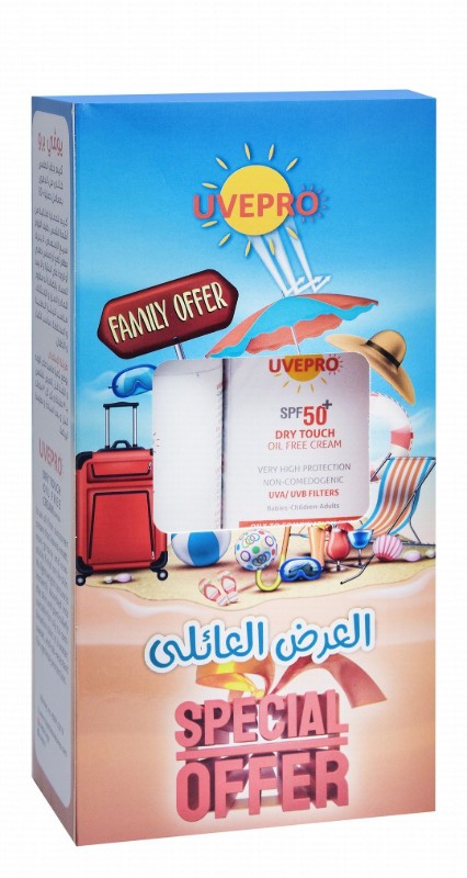 Uvepro Non-Greasy Sunscreen Spray for Kids with Fragile Skin SPF50+ (200ml) & Uvepro Dry Touch Non-Greasy Sunscreen for Oily & Combination Skin SPF50+ - oil free (50ml) (Family Offer)