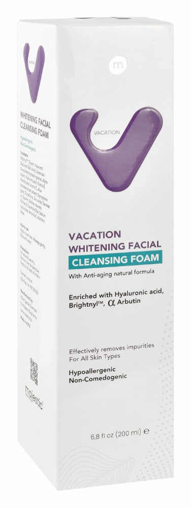 Vacation Hypoallergenic Whitening & Anti-Aging Facial Foaming Cleanser with Hyaluronic Acid, Brightnyl & Arbutin for All Skin Types - non comedogenic