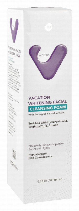 Vacation Hypoallergenic Whitening & Anti-Aging Facial Foaming Cleanser with Hyaluronic Acid, Brightnyl & Arbutin for All Skin Types - non comedogenic