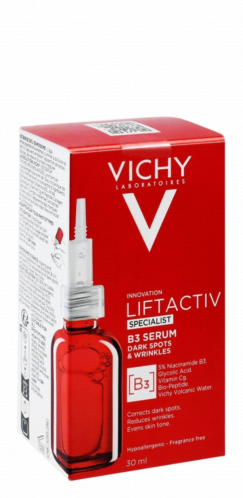 Vichy Liftactiv Hypoallergenic Toning, Anti-Wrinkle & Anti-Dark Spots Face Serum with Niacinamide B3, Glycolic Acid & Bio-Peptide - fragrance free